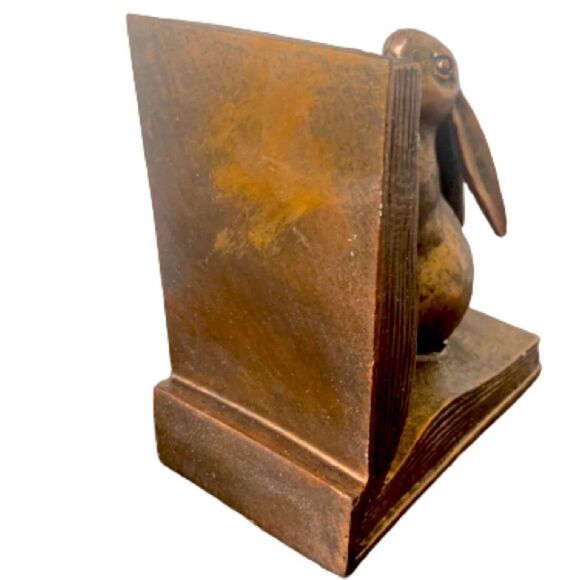 Bronze Bunny Bookends, Distressed Finish, Rabbit Shelf Decor,  Set of 2 Book End - Picture 6 of 7